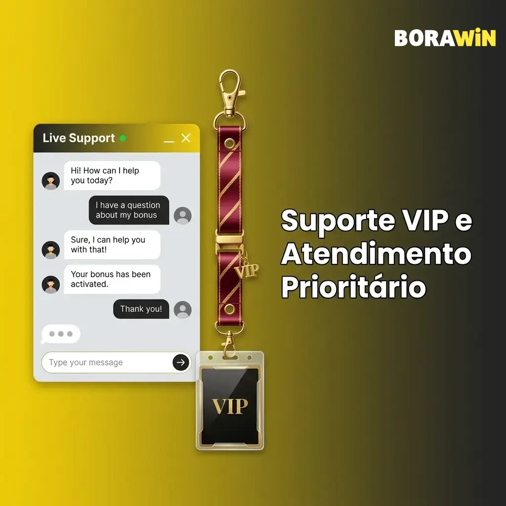 Suporte VIP BoraWin com atendimento prioritário, gerente dedicado e resposta em menos de 30 minutos para jogadores de alto nível.