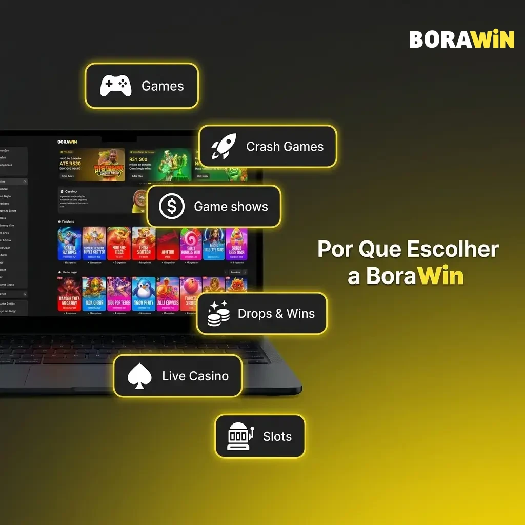 Razões para escolher a BoraWin: plataforma licenciada, Pix, promoções até R$3.000 e suporte 24h em português.