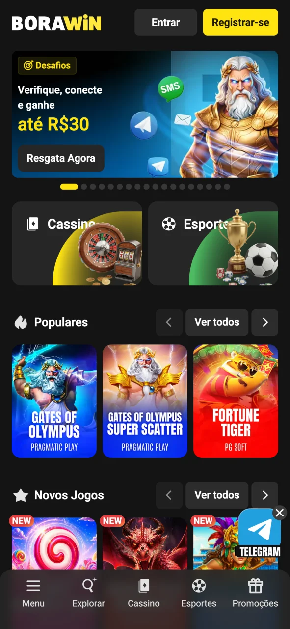 Veja a interface moderna do app BoraWin.