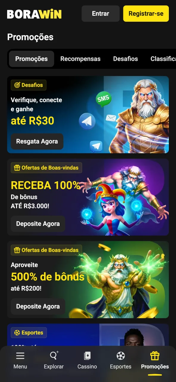 Confira as ofertas exclusivas no app do BoraWin.