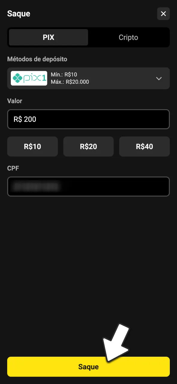 Clique em confirmar para enviar seu pedido de saque no BoraWin.