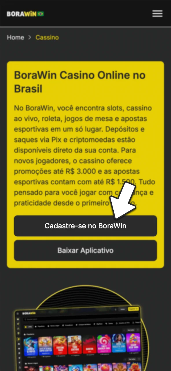 Crie sua conta no BoraWin em menos de dois minutos.