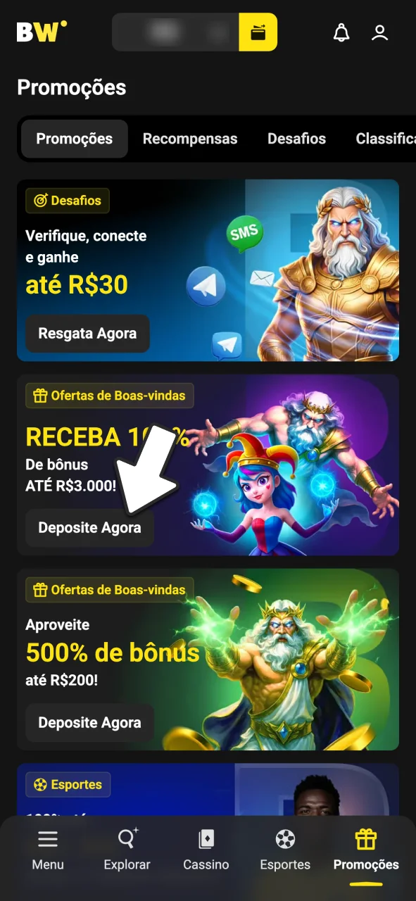 Acesse a seção de promoções do site BoraWin agora.