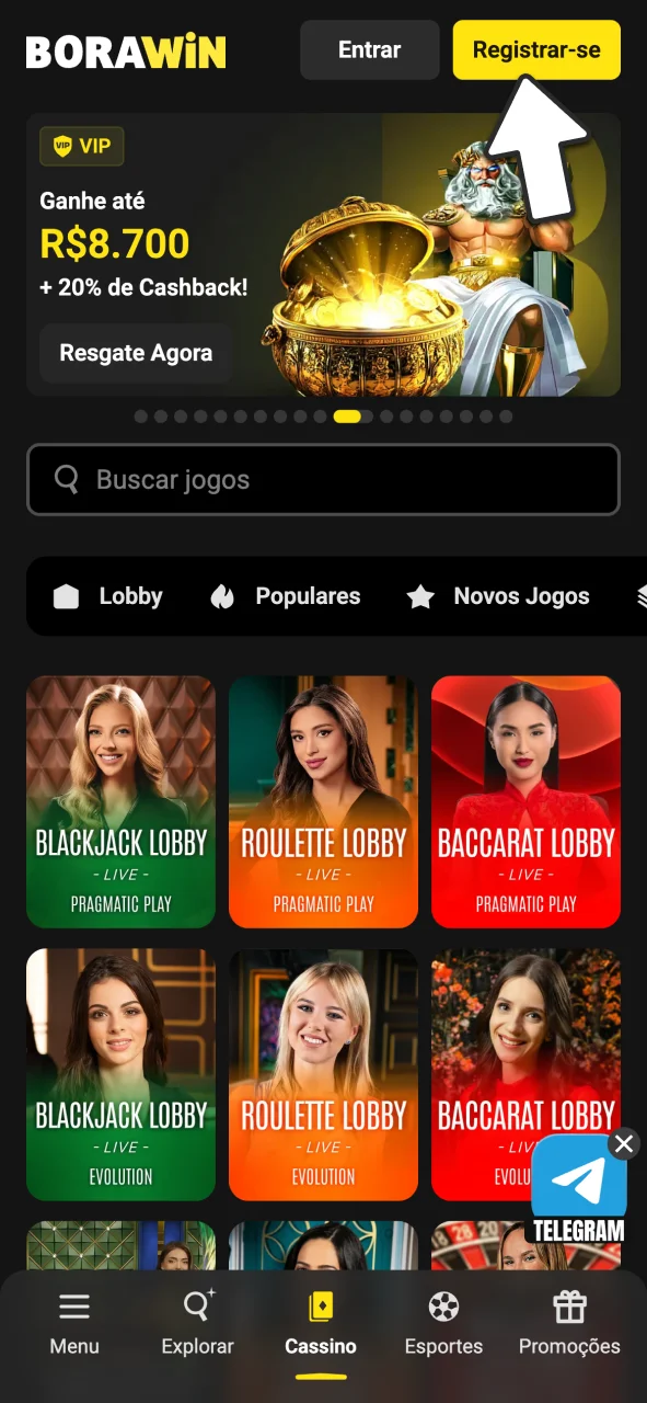Crie sua conta gratuitamente na plataforma BoraWin.