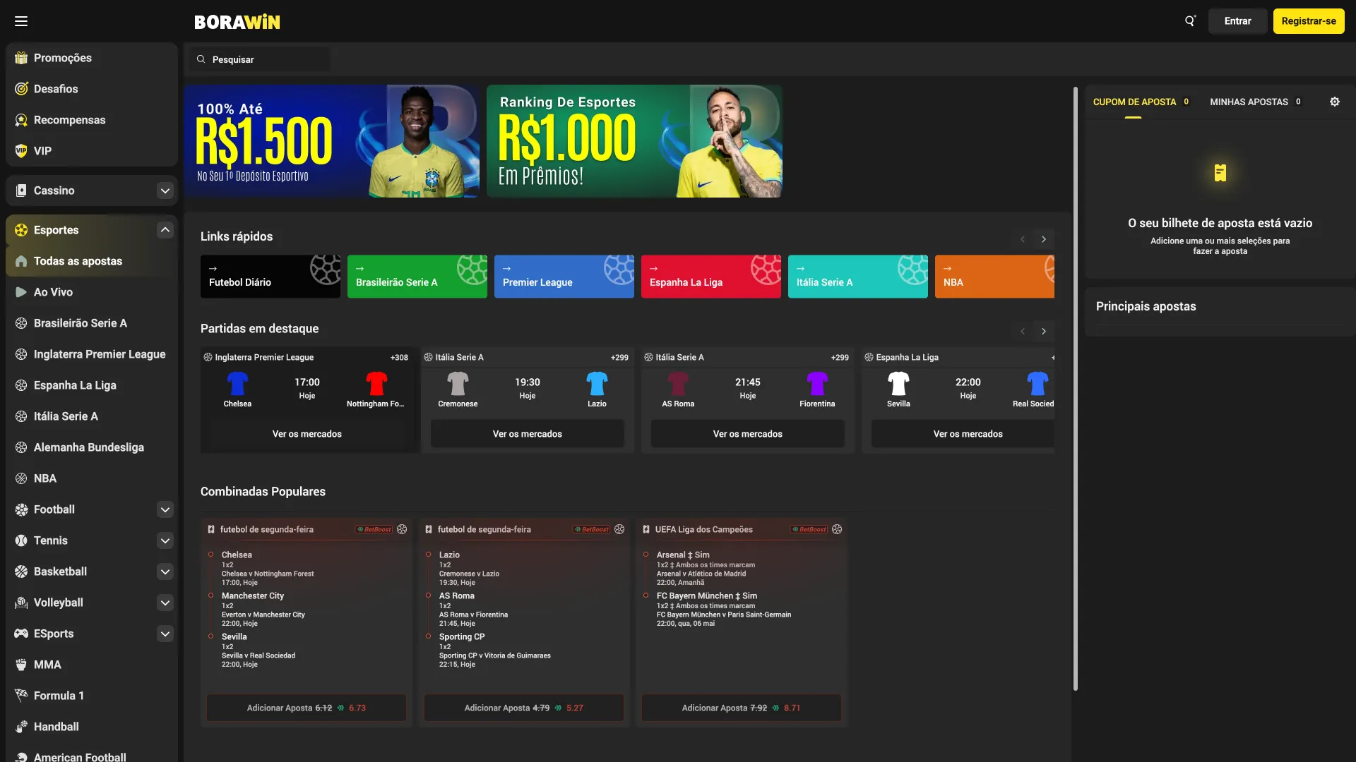 Explore a ampla variedade de mercados esportivos no BoraWin.