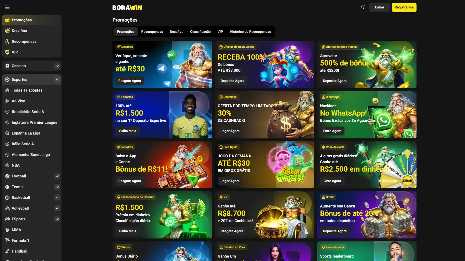 Explore a lista de promoções ativas dentro do BoraWin.