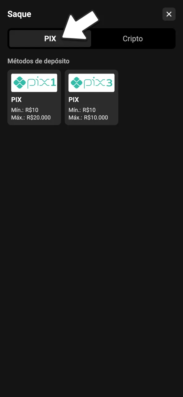 Escolha Pix ou criptomoedas para sacar no BoraWin.